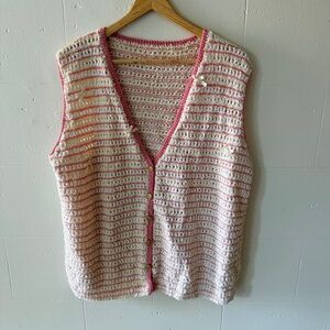 Handmade Knit Button-Up Vest with Bows